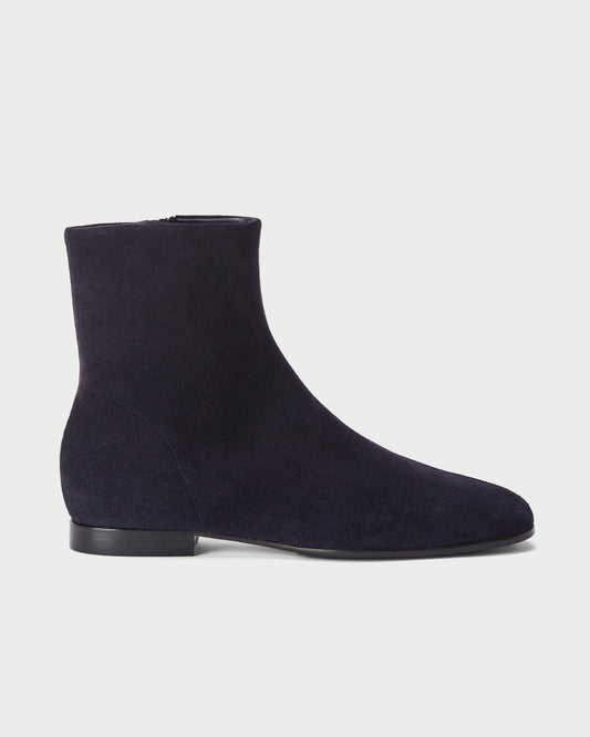 Side View of Nightingale Boot in Midnight Blue Suede