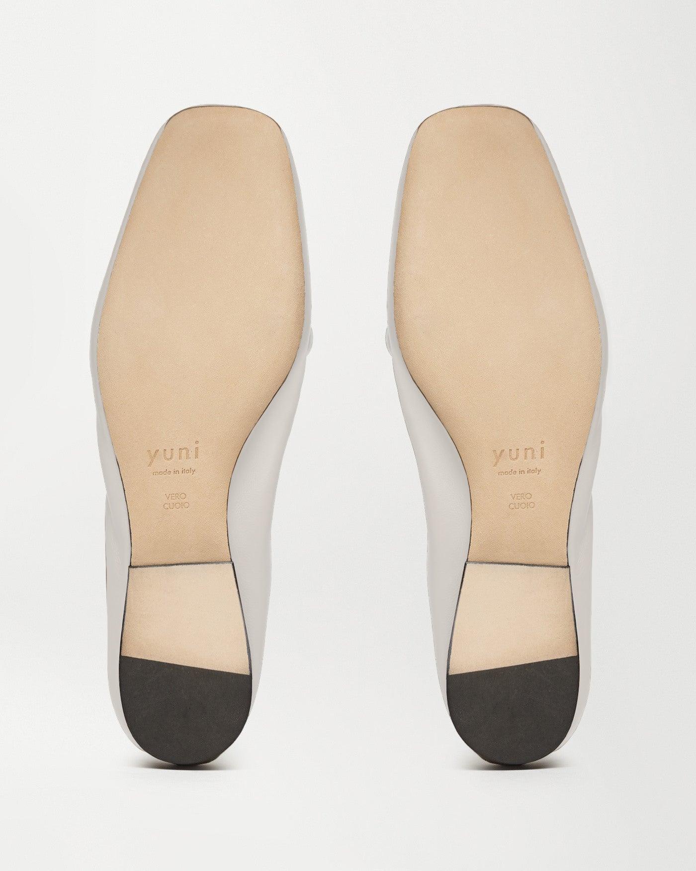 Sole view of Pia Ballerina Flats in Cloud White, made in Italy