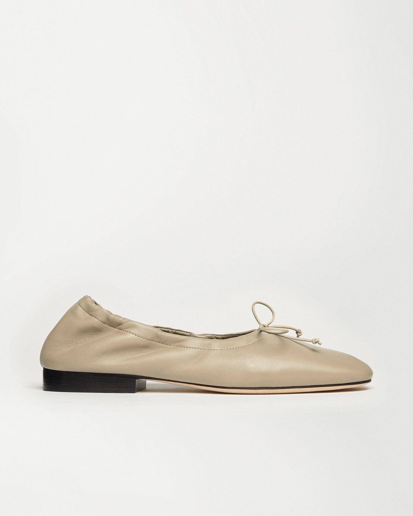 Side view of Pia Ballerina Sahara flats in soft leather
