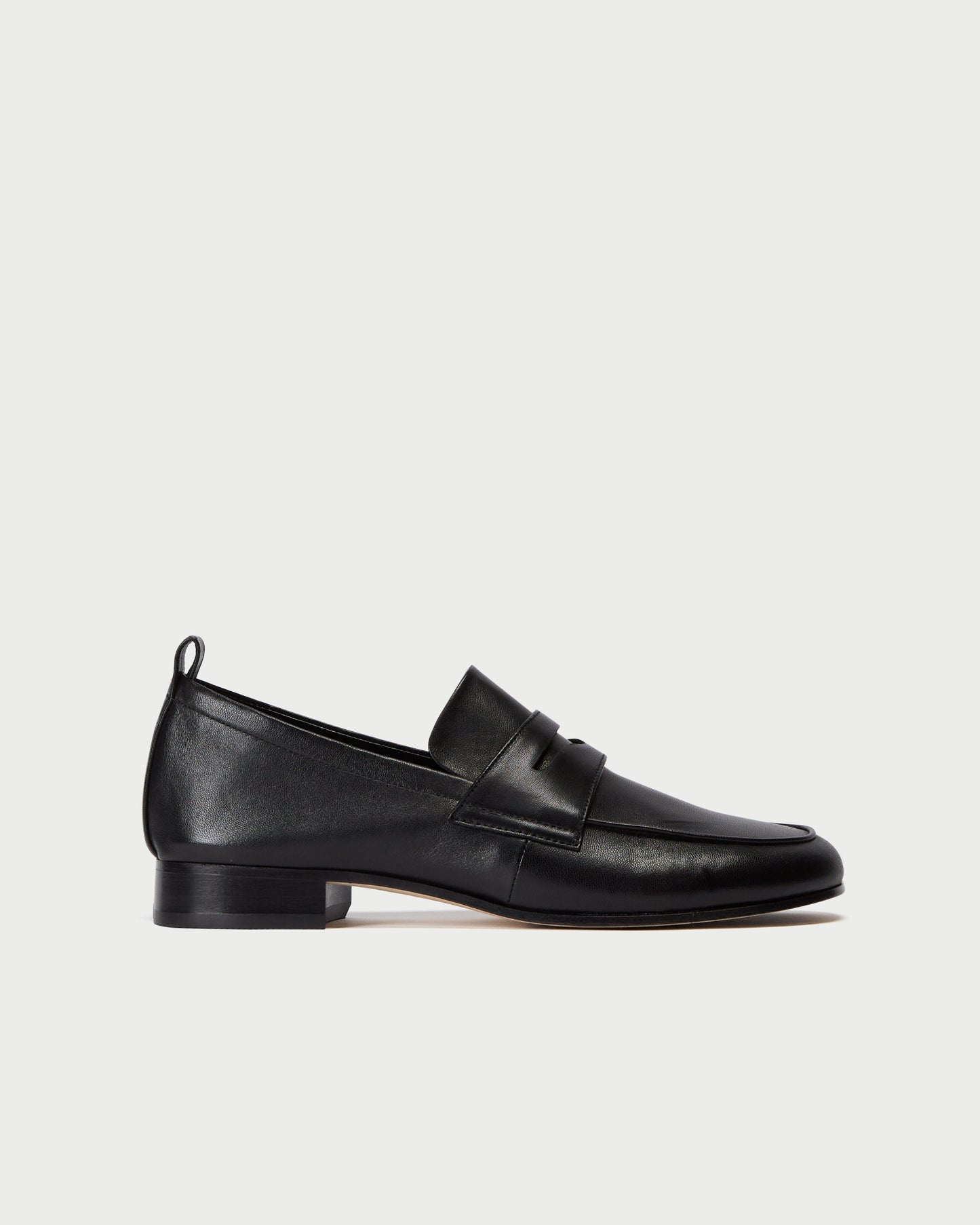 Side-view of black Fez Penny Loafer for women