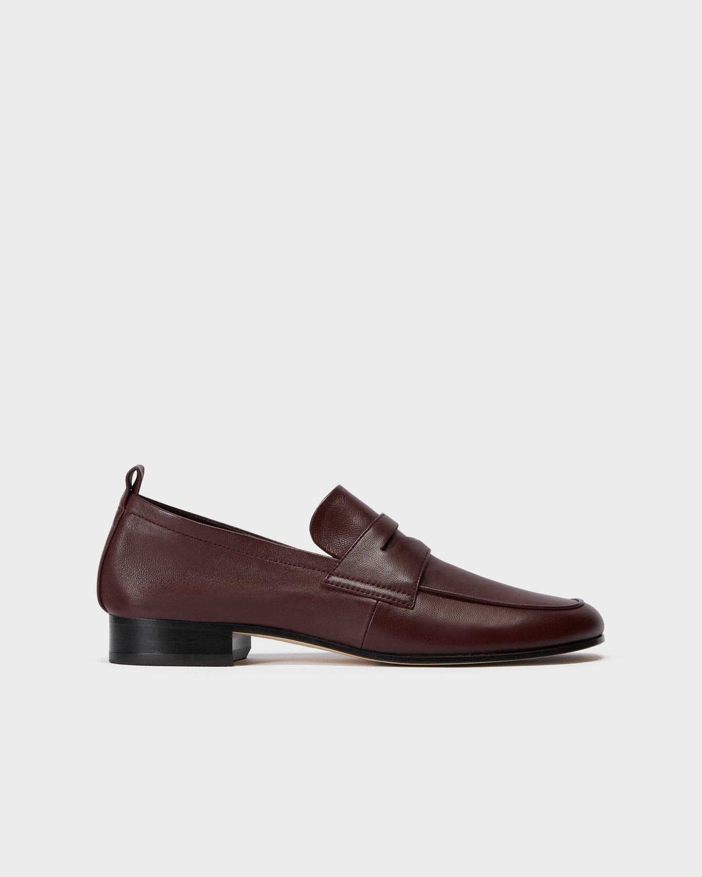 Side-view of FEZ PENNY LOAFER in BURGUNDY