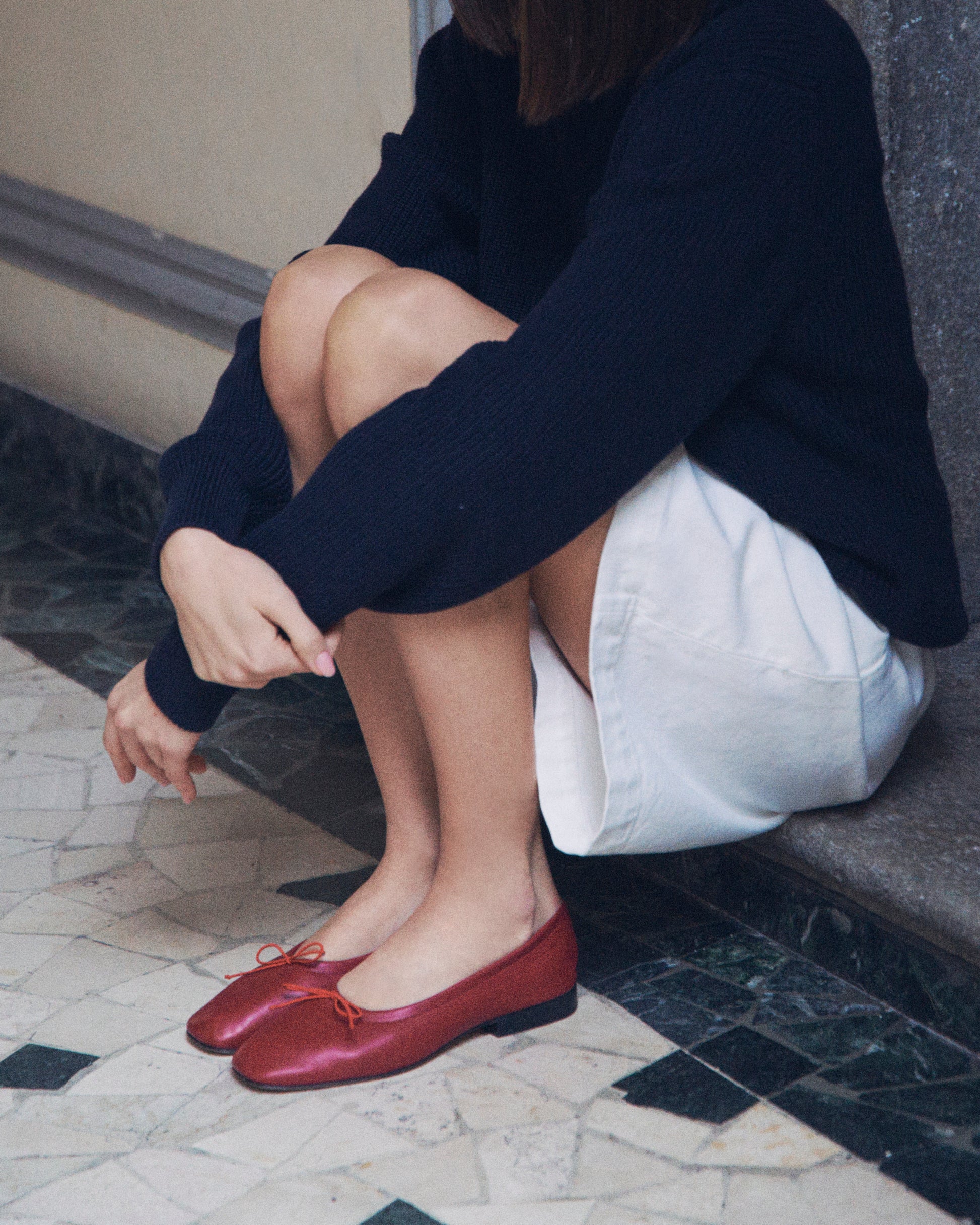 Pia Ballerina Cherry flats styled with a minimal outfit