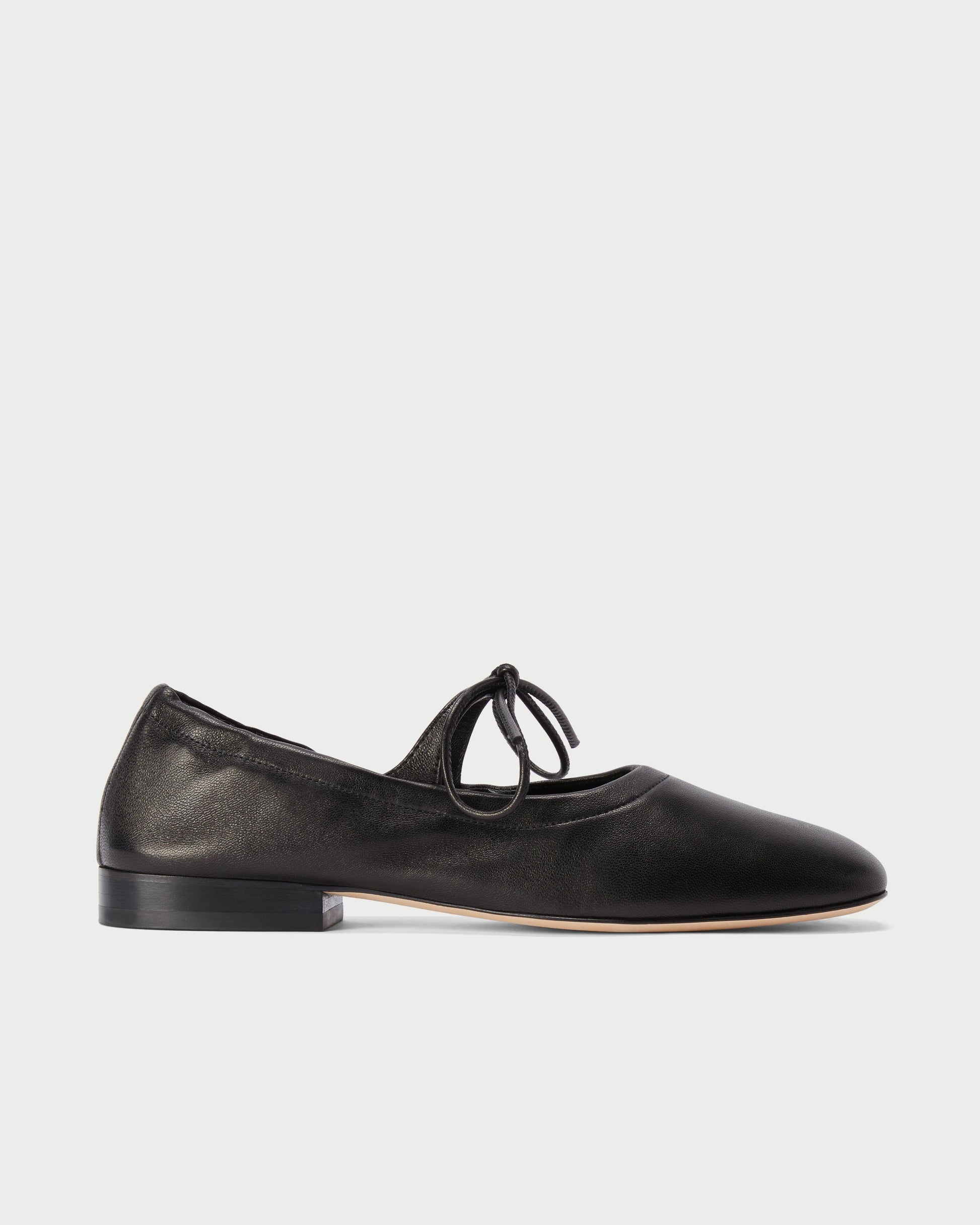 Side view of Lola Mary Jane Black ballet flats in soft leather
