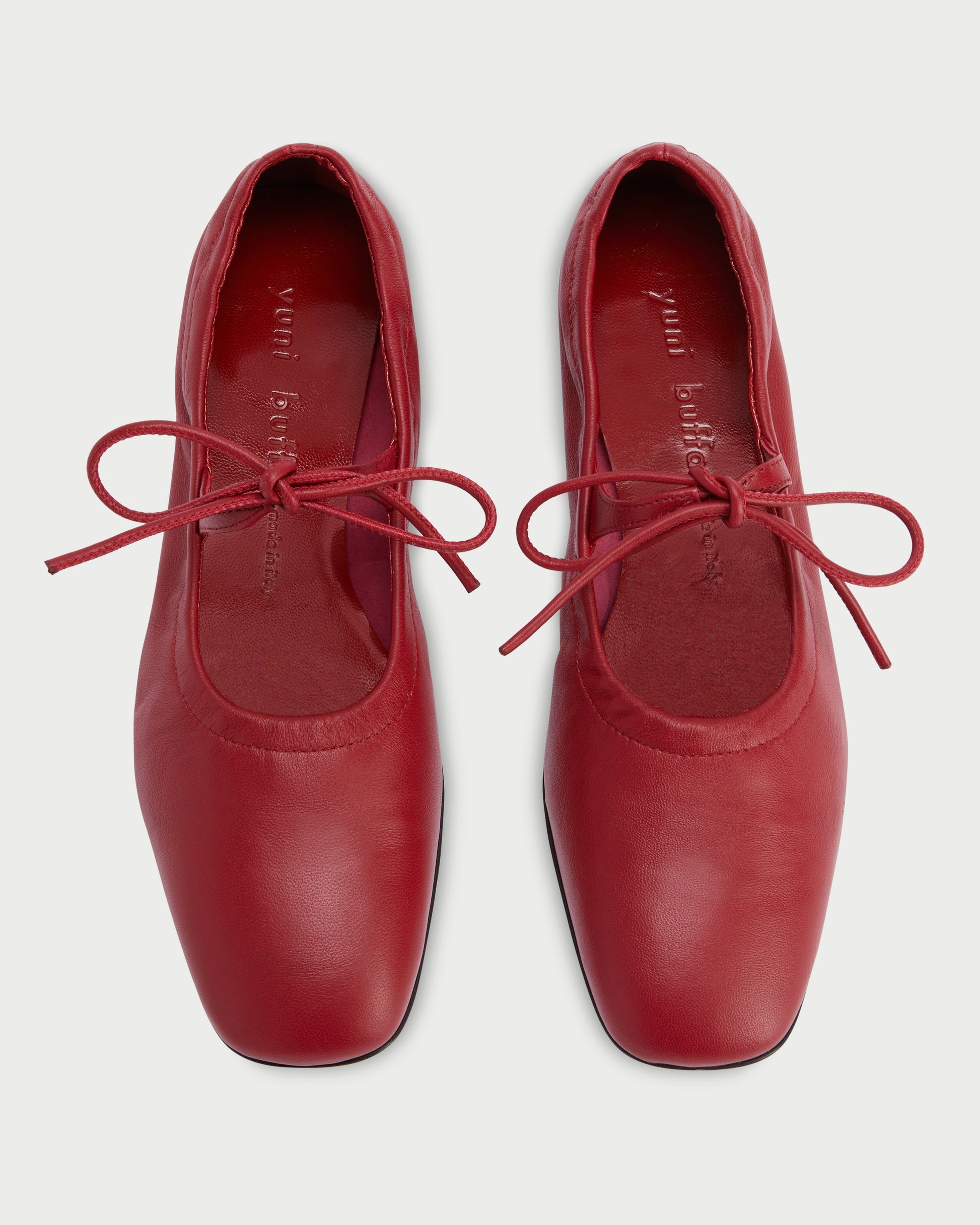 Top-view of Lola Mary Jane Cherry flats with soft leather finish