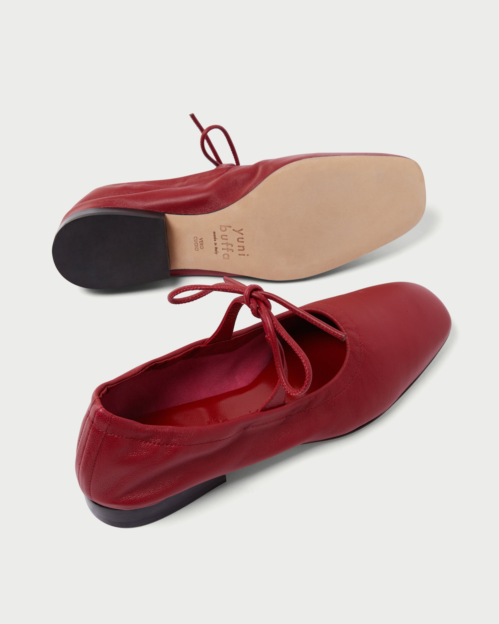 Lola Mary Jane Cherry flats with leather sole and lace-up design