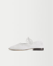 Load image into Gallery viewer, Side view of Yuni Buffa Lola Mary Jane Ballet Flat shoe in Cloud White  leather. Luxury handcrafted designer mary jane ballet flats in Italy with Italian Lamb Nappa leather