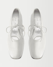 Load image into Gallery viewer, Top view of Yuni Buffa Lola Mary Jane Ballet Flat shoe in Cloud White leather. Luxury handcrafted designer mary jane ballet flats in Italy with Italian Lamb Nappa leather