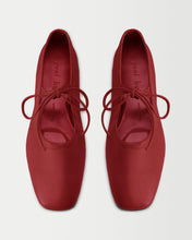 Load image into Gallery viewer, Top view of Yuni Buffa Lola Mary Jane Ballerina Flat shoe in Cherry Red color handmade in Tuscany, Italy with Italian Lamb Nappa leather