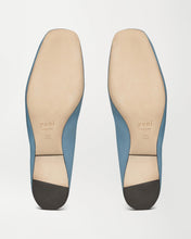 Load image into Gallery viewer, Bottom view of Yuni Buffa Pia Ballerina shoe in Bermuda blue color made in Italy with Italian Lamb Nappa leather