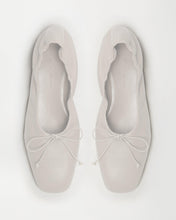 Load image into Gallery viewer, Top view of Yuni Buffa Pia Ballet flat designer shoe in Cloud White. Luxury hand crafted square toe ballet flats made in Italy with Italian soft Lamb Nappa leather
